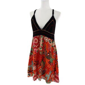 Crochet Babydoll Sundress Women M Orange Festival Beach Vacation Resort Romantic